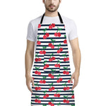 Cherry Striped Pattern Print Bib Apron With Pocket