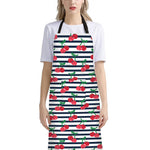 Cherry Striped Pattern Print Bib Apron With Pocket
