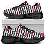 Cherry Striped Pattern Print Black Chunky Shoes