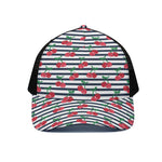 Cherry Striped Pattern Print Black Mesh Trucker Cap