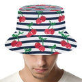 Cherry Striped Pattern Print Bucket Hat