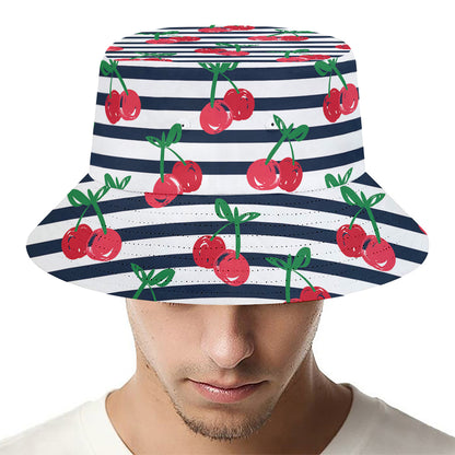 Cherry Striped Pattern Print Bucket Hat