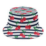 Cherry Striped Pattern Print Bucket Hat