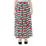 Cherry Striped Pattern Print Chiffon Maxi Skirt