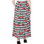 Cherry Striped Pattern Print Chiffon Maxi Skirt