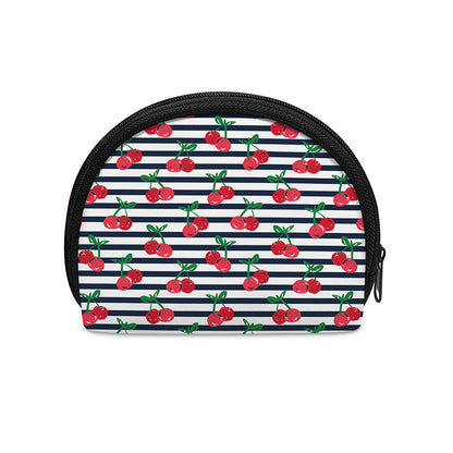 Cherry Striped Pattern Print Coin Purse
