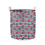 Cherry Striped Pattern Print Collapsible Laundry Basket