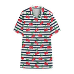 Cherry Striped Pattern Print Cotton Hawaiian Shirt