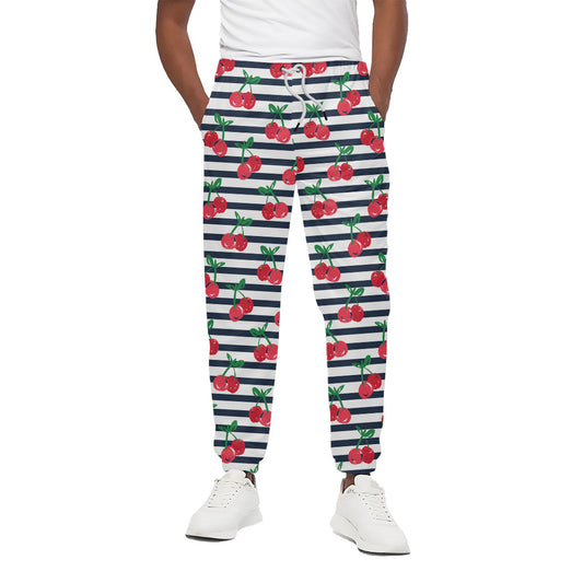 Cherry Striped Pattern Print Cotton Pants