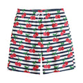 Cherry Striped Pattern Print Cotton Shorts