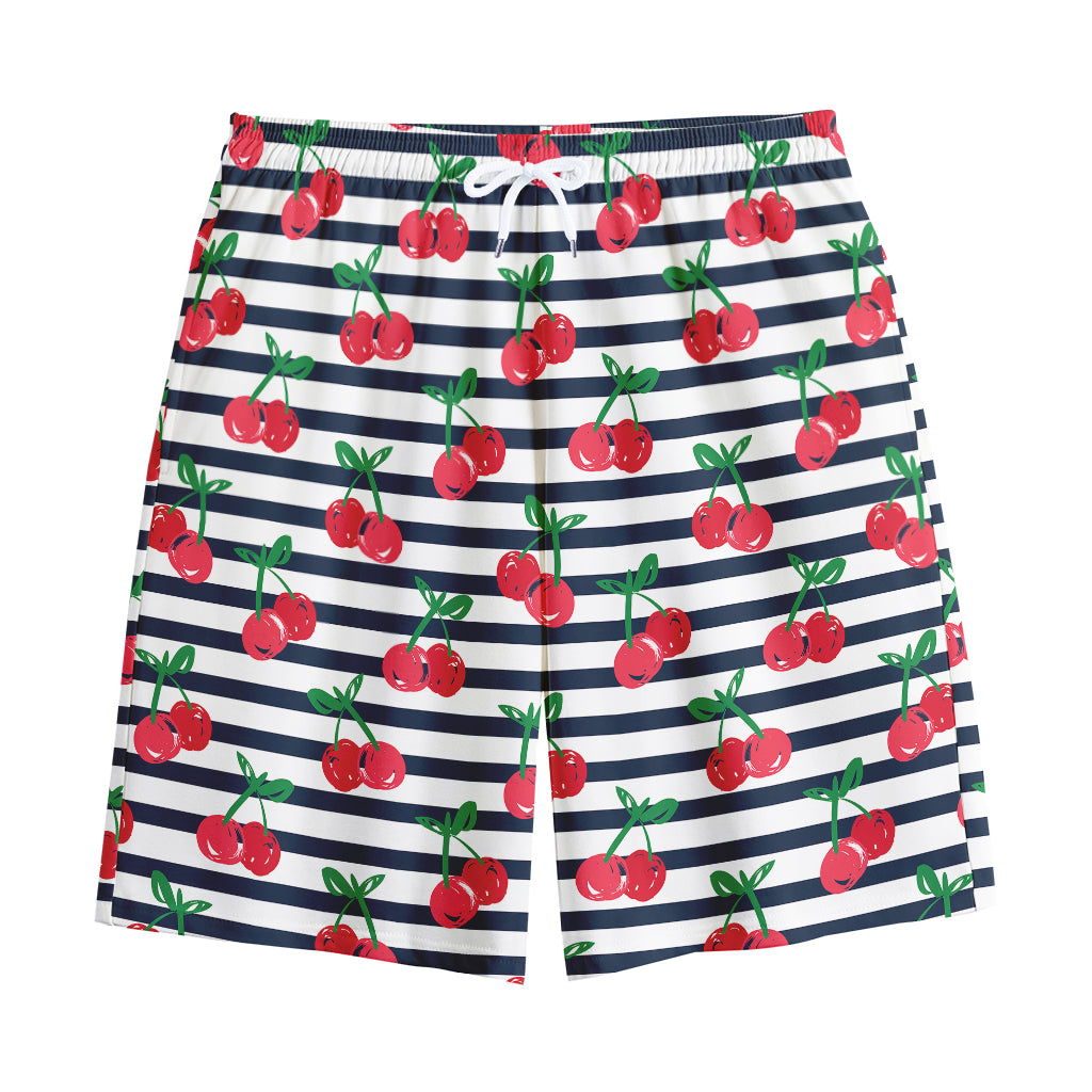 Cherry Striped Pattern Print Cotton Shorts
