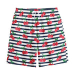 Cherry Striped Pattern Print Cotton Shorts