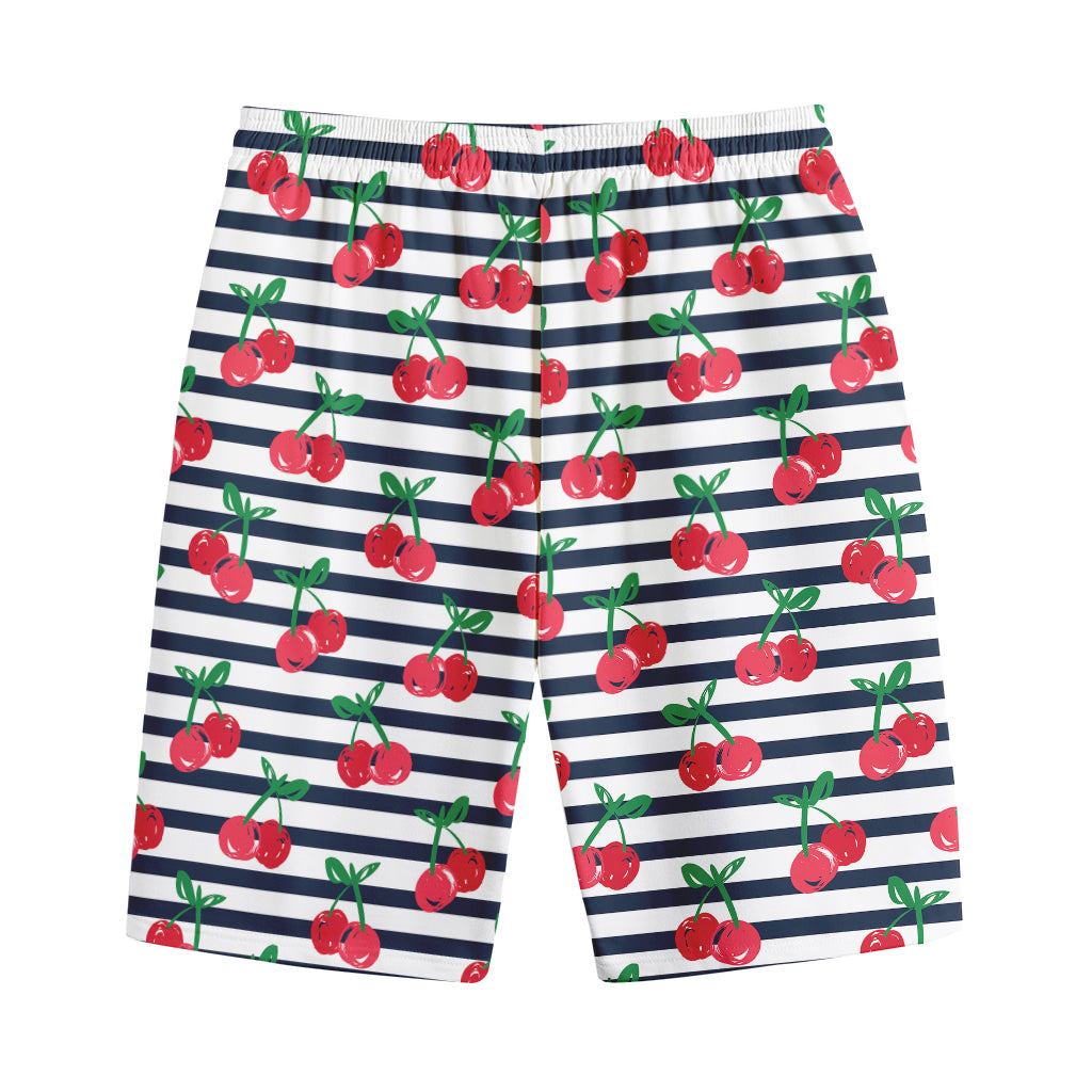 Cherry Striped Pattern Print Cotton Shorts