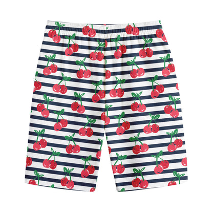 Cherry Striped Pattern Print Cotton Shorts