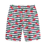 Cherry Striped Pattern Print Cotton Shorts