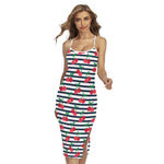 Cherry Striped Pattern Print Cross Back Cami Dress