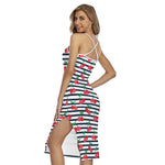 Cherry Striped Pattern Print Cross Back Cami Dress