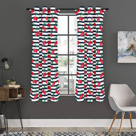 Cherry Striped Pattern Print Curtain