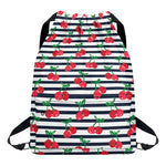 Cherry Striped Pattern Print Drawstring Backpack