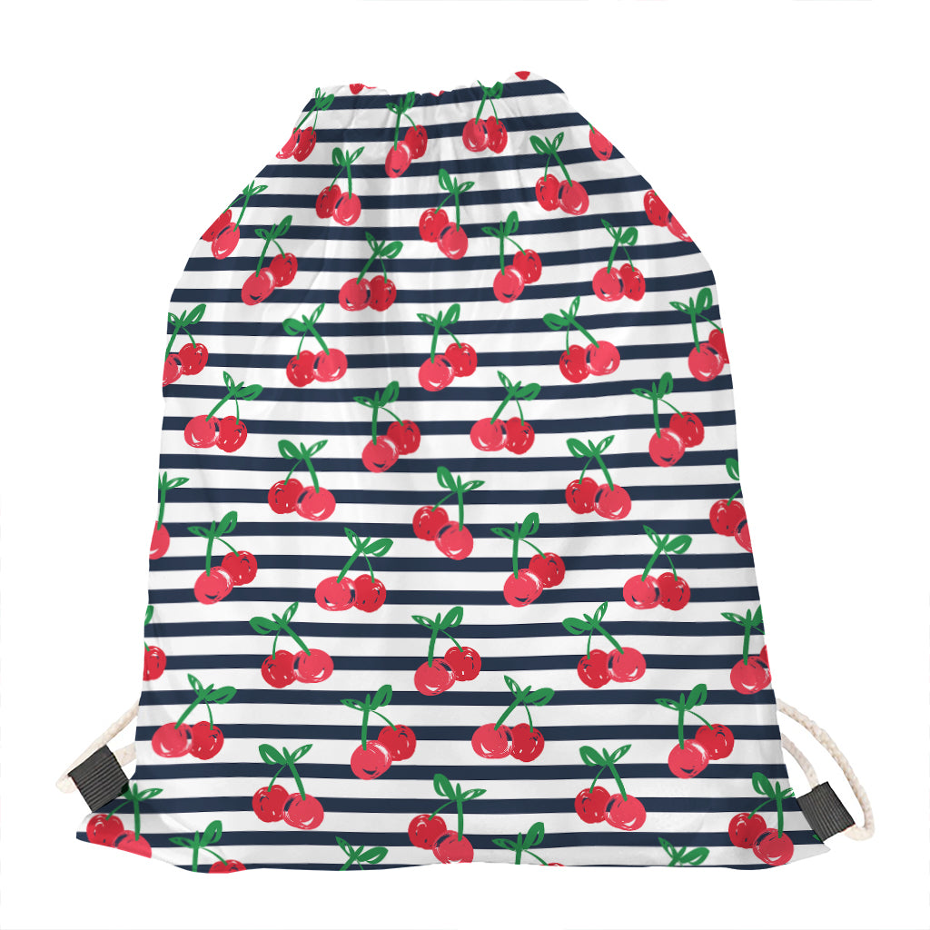 Cherry Striped Pattern Print Drawstring Bag