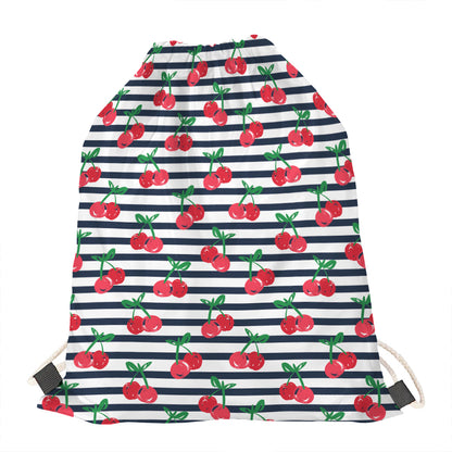 Cherry Striped Pattern Print Drawstring Bag