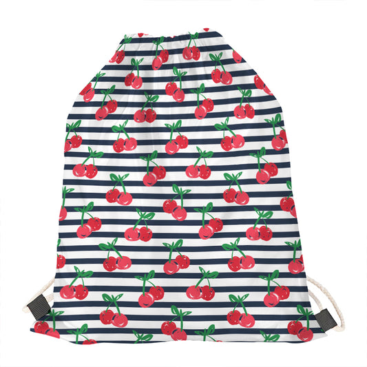 Cherry Striped Pattern Print Drawstring Bag