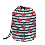 Cherry Striped Pattern Print Drawstring Makeup Bag