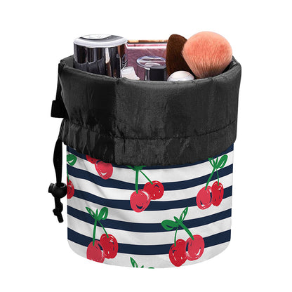 Cherry Striped Pattern Print Drawstring Makeup Bag