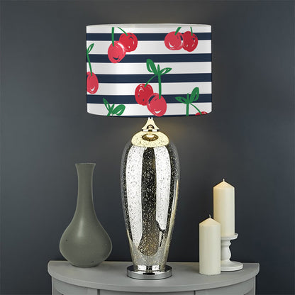 Cherry Striped Pattern Print Drum Lamp Shade