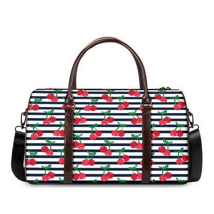 Cherry Striped Pattern Print Duffle Bag