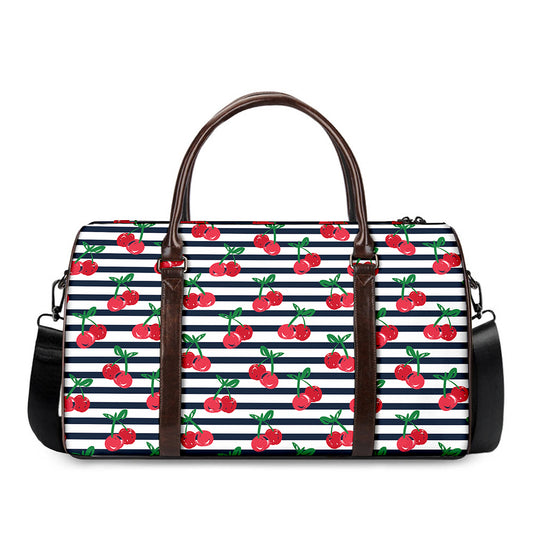 Cherry Striped Pattern Print Duffle Bag