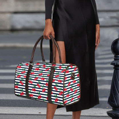 Cherry Striped Pattern Print Duffle Bag