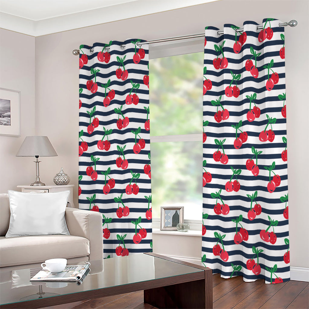 Cherry Striped Pattern Print Extra Wide Grommet Curtains