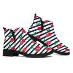 Cherry Striped Pattern Print Flat Ankle Boots
