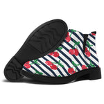 Cherry Striped Pattern Print Flat Ankle Boots