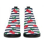 Cherry Striped Pattern Print Flat Ankle Boots