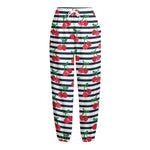 Cherry Striped Pattern Print Fleece Lined Knit Pants