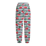 Cherry Striped Pattern Print Fleece Lined Knit Pants