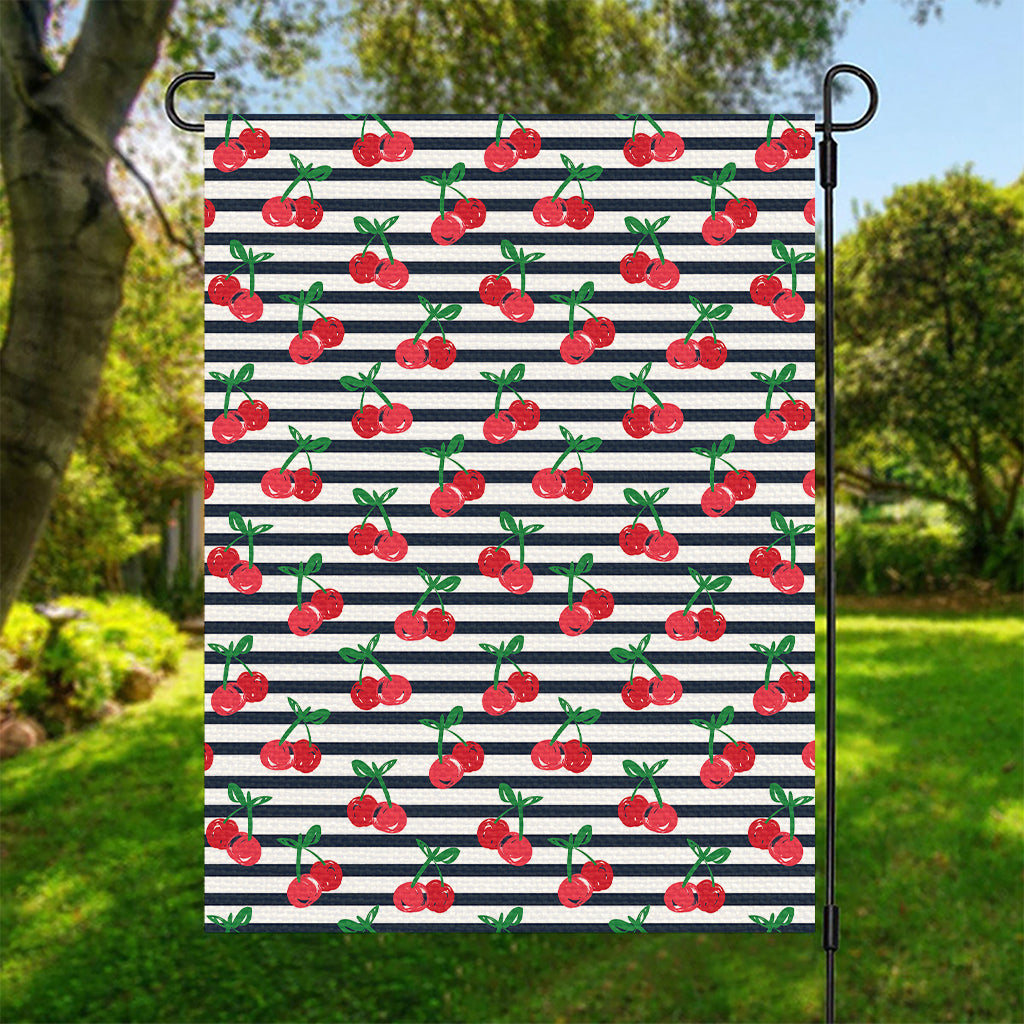 Cherry Striped Pattern Print Garden Flag