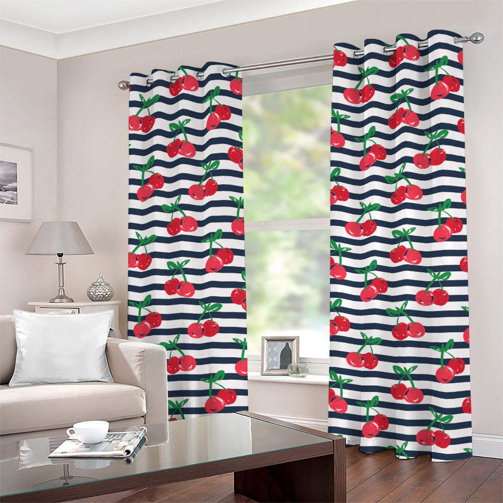 Cherry Striped Pattern Print Grommet Curtains