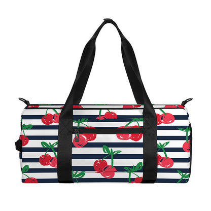 Cherry Striped Pattern Print Gym Bag