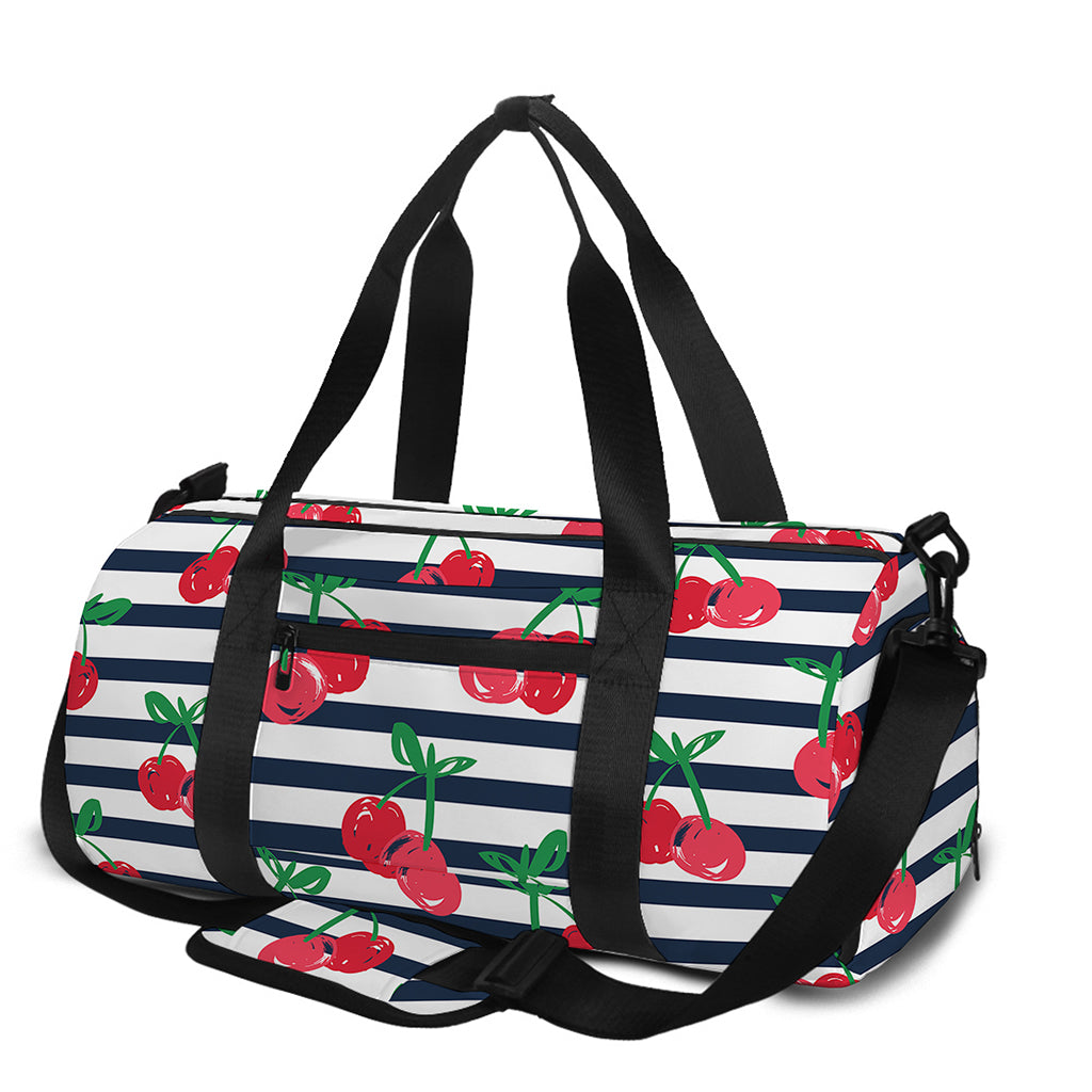 Cherry Striped Pattern Print Gym Bag