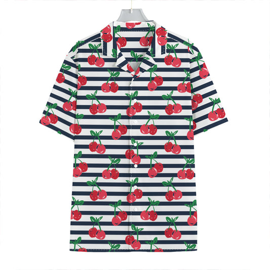 Cherry Striped Pattern Print Hawaiian Shirt
