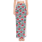Cherry Striped Pattern Print High Slit Maxi Skirt