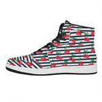 Cherry Striped Pattern Print High Top Leather Sneakers