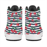 Cherry Striped Pattern Print High Top Leather Sneakers