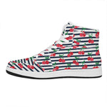 Cherry Striped Pattern Print High Top Leather Sneakers