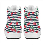 Cherry Striped Pattern Print High Top Leather Sneakers