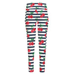 Cherry Striped Pattern Print High-Waisted Pocket Leggings