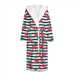 Cherry Striped Pattern Print Hooded Bathrobe
